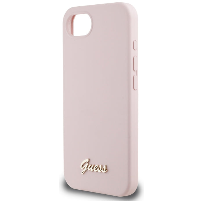 Guess Silicone Script Metal Logo MagSafe iPhone 16e Case - Pink