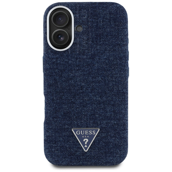 Guess Denim Triangle Logo MagSafe iPhone 16 Case - Blue