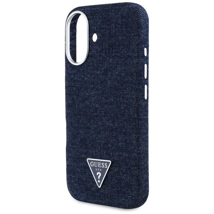 Guess Denim Triangle Logo MagSafe iPhone 16 Case - Blue