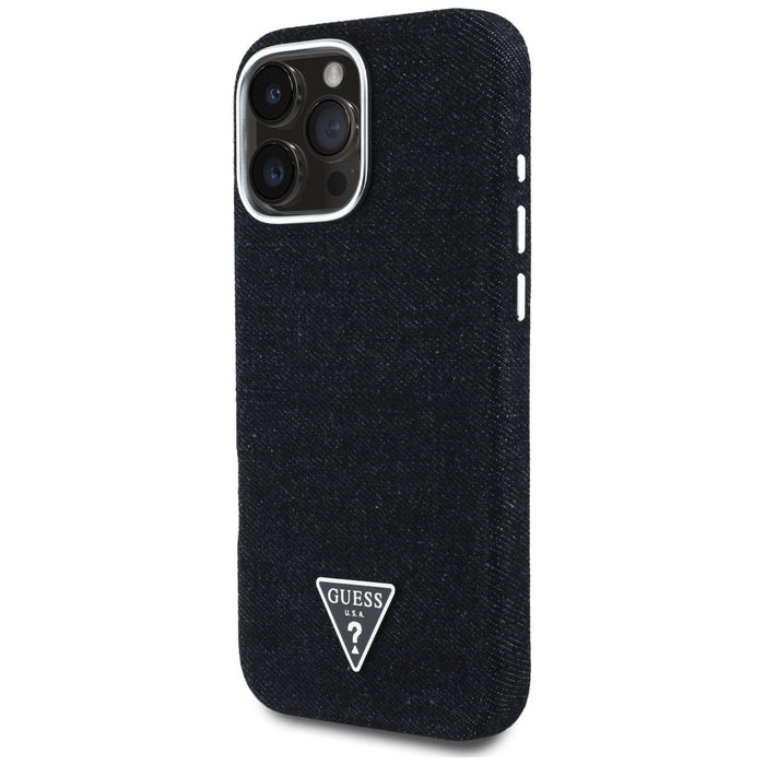 Guess Denim Triangle Logo MagSafe iPhone 16 Pro Max Case - Black