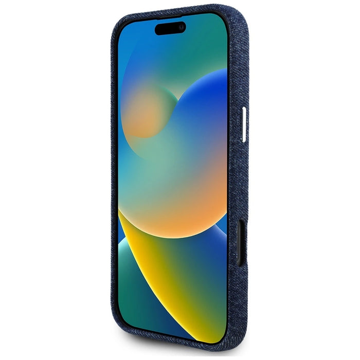 Guess Denim Triangle Logo MagSafe iPhone 16 Pro Max Case - Blue