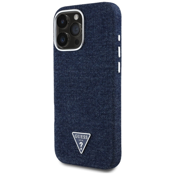Guess Denim Triangle Logo MagSafe iPhone 16 Pro Max Case - Blue