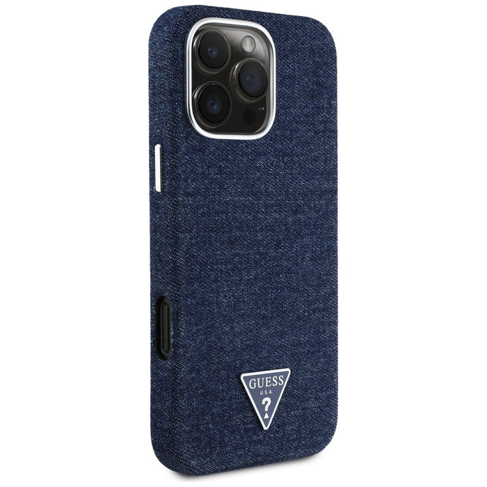 Guess Denim Triangle Logo MagSafe iPhone 16 Pro Case - Blue