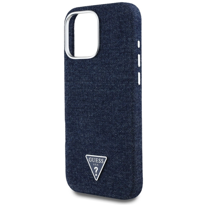Guess Denim Triangle Logo MagSafe iPhone 16 Pro Case - Blue