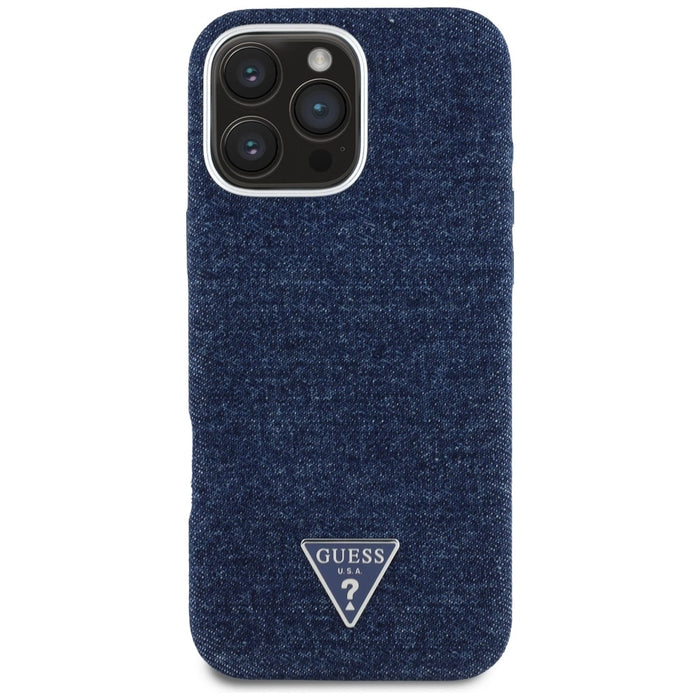 Guess Denim Triangle Logo MagSafe iPhone 16 Pro Case - Blue