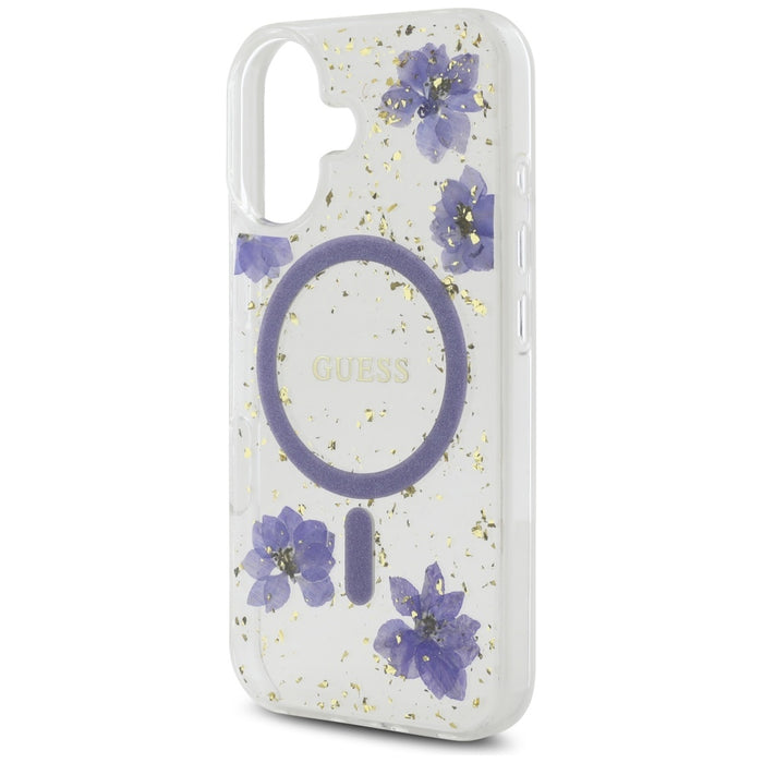 Guess Resin Flowers Glitter MagSafe case for iPhone 16 - purple