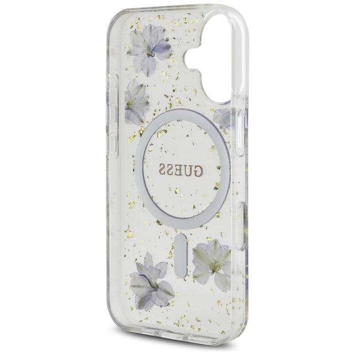 Guess Resin Flowers Glitter MagSafe case for iPhone 16 - purple