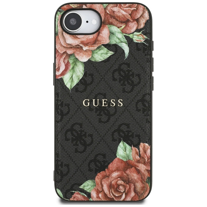 Guess 4G Flowers Print MagSafe case for iPhone 16e - black