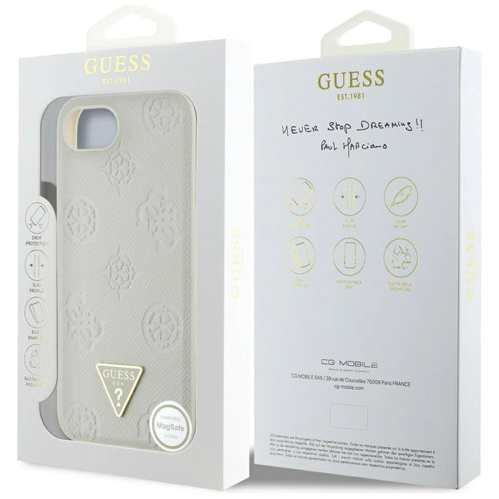 Guess Grained Hot Stamp Peony Triangle Logo MagSafe case for iPhone 16e - beige