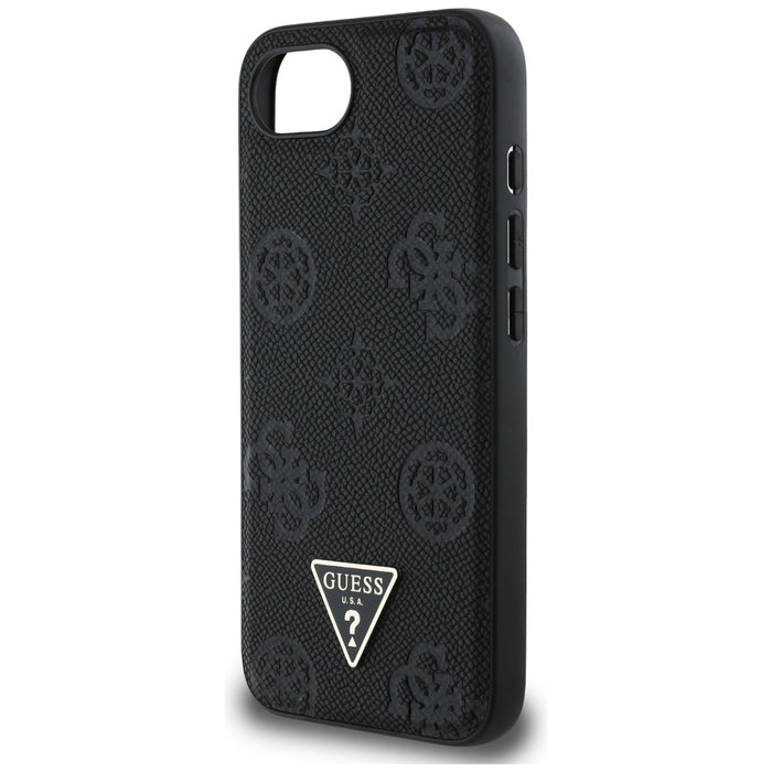 Guess Grained Hot Stamp Peony Triangle Logo MagSafe Case for iPhone 16e - Black
