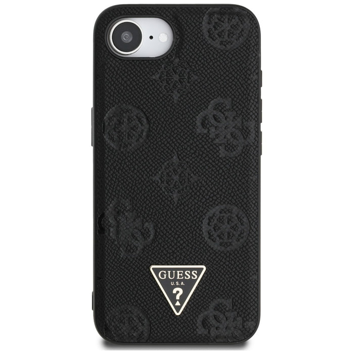 Guess Grained Hot Stamp Peony Triangle Logo MagSafe Case for iPhone 16e - Black