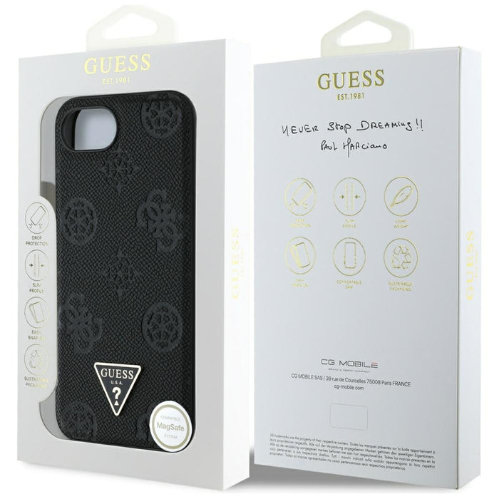 Guess Grained Hot Stamp Peony Triangle Logo MagSafe Case for iPhone 16e - Black