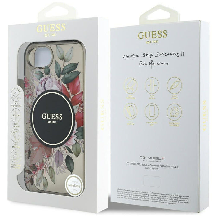 Guess IML Flowers MagSafe iPhone 16e Case - Black