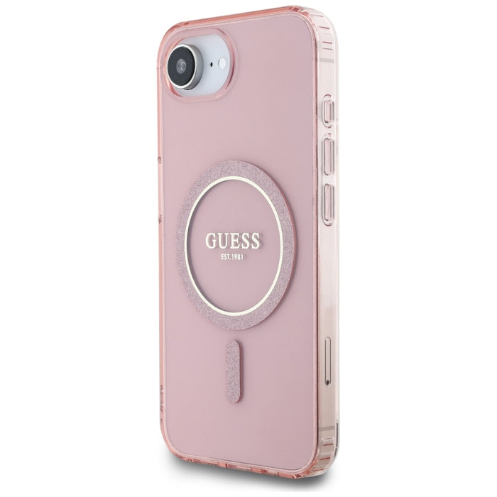 Guess IML Glitter Circle MagSafe case for iPhone 16e - pink
