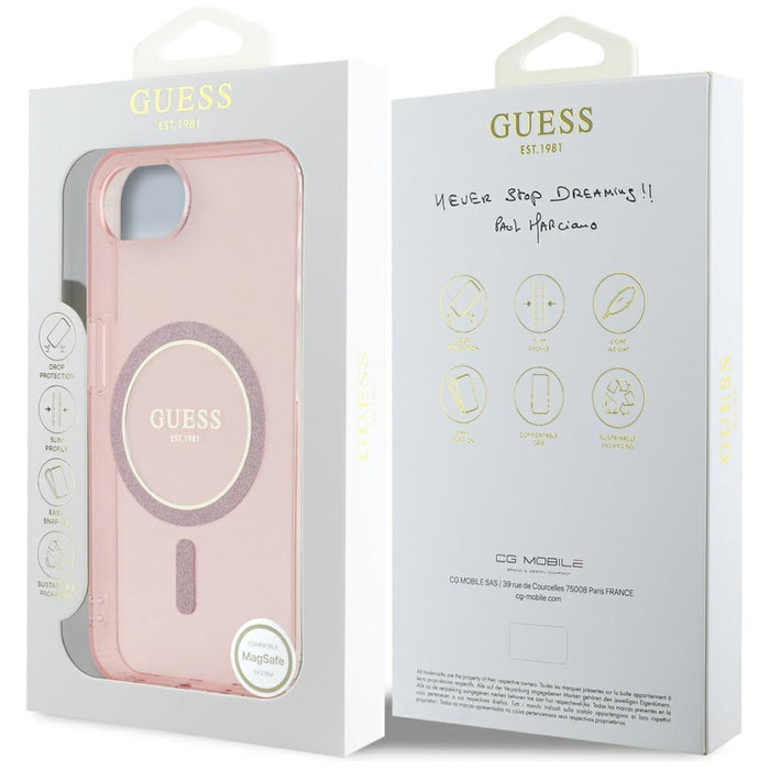 Guess IML Glitter Circle MagSafe case for iPhone 16e - pink