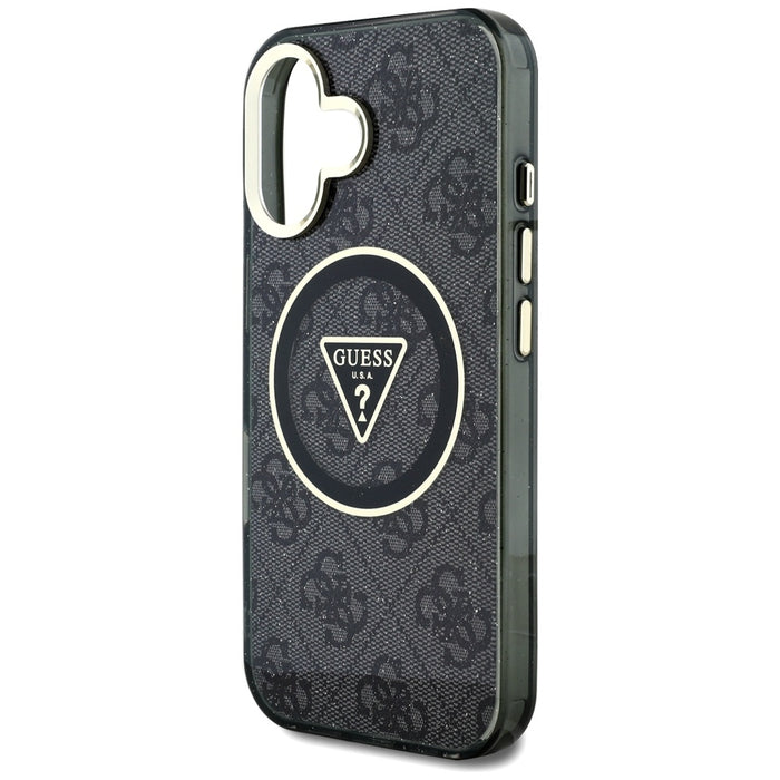 Guess IML Metal Glitter 4G Circle Triangle MagSafe Case for iPhone 16 - Black