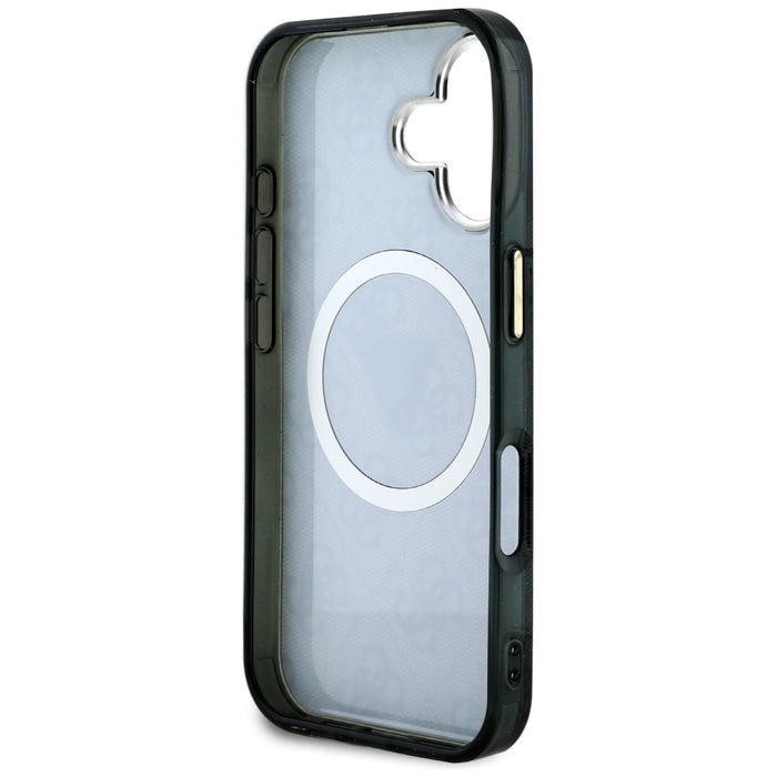 Guess IML Metal Glitter 4G Circle Triangle MagSafe Case for iPhone 16 - Black