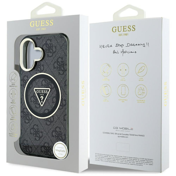 Guess IML Metal Glitter 4G Circle Triangle MagSafe Case for iPhone 16 - Black