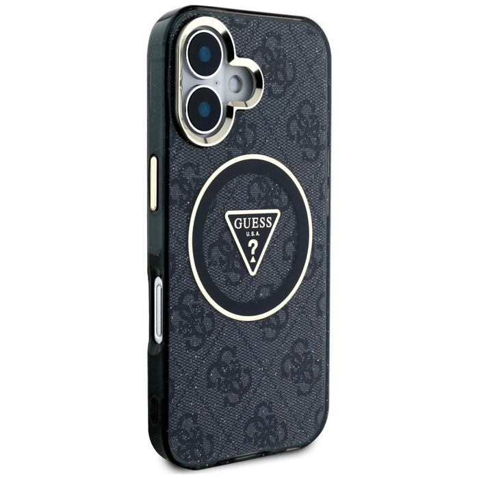 Guess IML Metal Glitter 4G Circle Triangle MagSafe Case for iPhone 16 - Black
