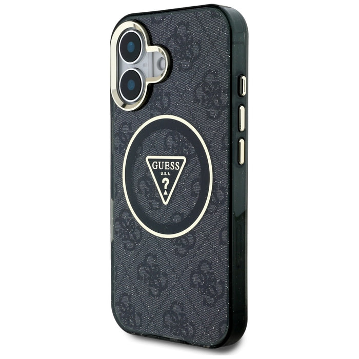 Guess IML Metal Glitter 4G Circle Triangle MagSafe Case for iPhone 16 - Black
