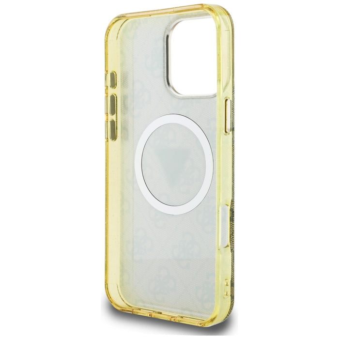 Guess IML Metal Glitter 4G Circle Triangle MagSafe Case for iPhone 16 Pro - Brown