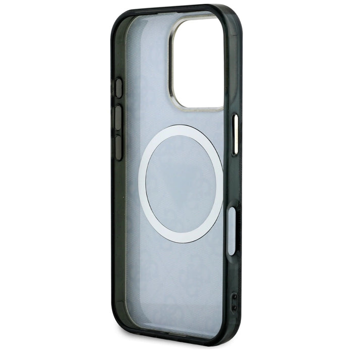 Guess IML Metal Glitter 4G Circle Triangle MagSafe Case for iPhone 16 Pro - Black