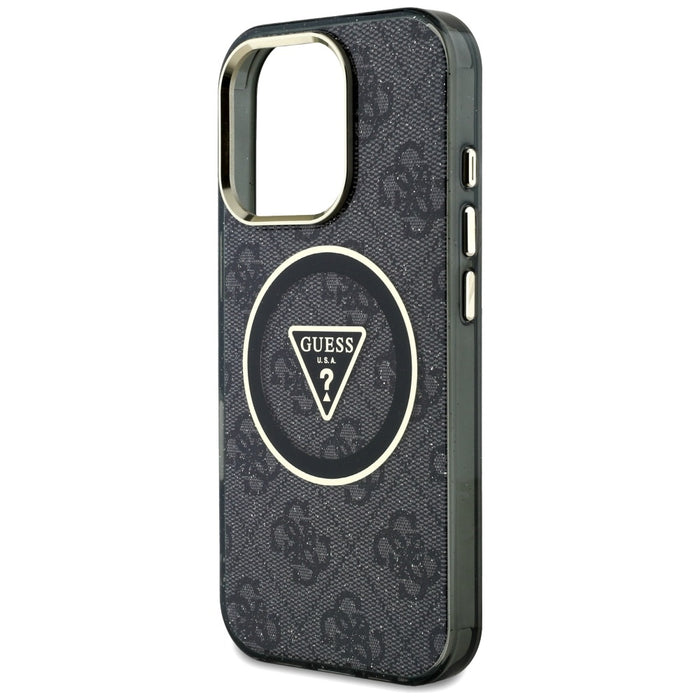 Guess IML Metal Glitter 4G Circle Triangle MagSafe Case for iPhone 16 Pro - Black