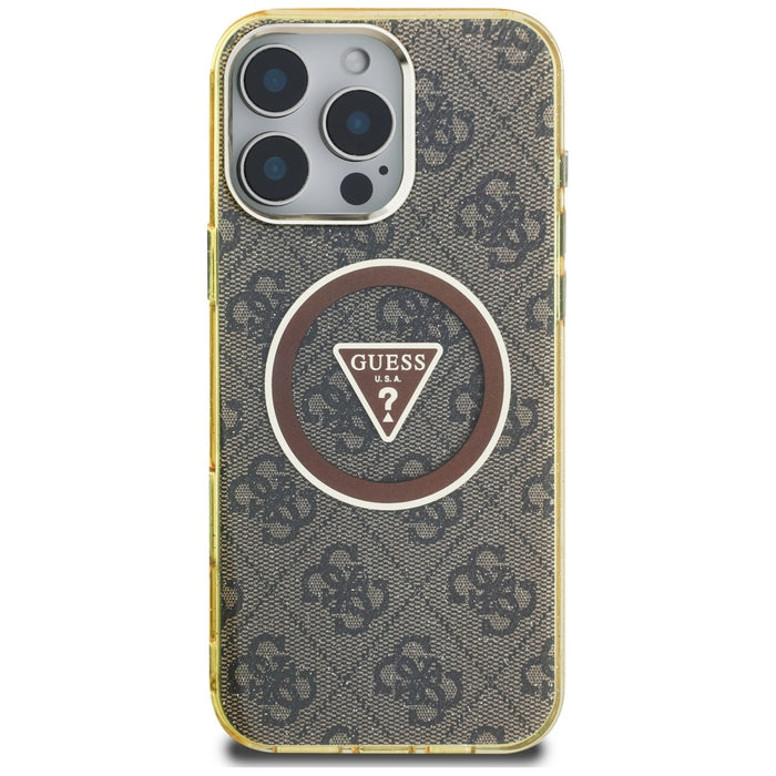 Guess IML Metal Glitter 4G Circle Triangle MagSafe Case for iPhone 16 Pro Max - Brown
