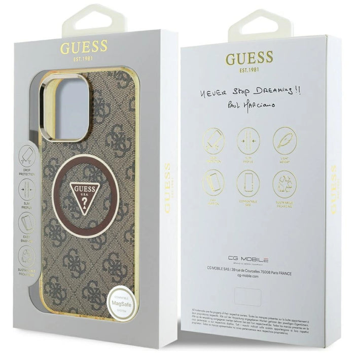 Guess IML Metal Glitter 4G Circle Triangle MagSafe Case for iPhone 16 Pro Max - Brown