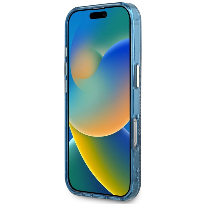 Guess IML Metal Glitter 4G Circle Triangle MagSafe Case for iPhone 16 Pro Max - Blue