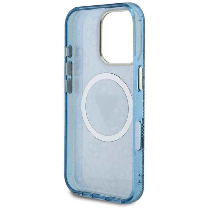 Guess IML Metal Glitter 4G Circle Triangle MagSafe Case for iPhone 16 Pro Max - Blue