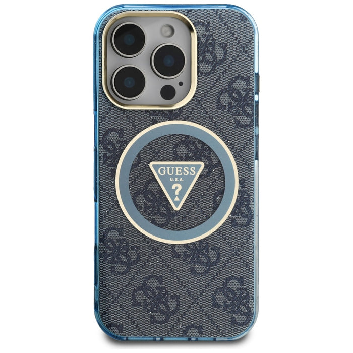 Guess IML Metal Glitter 4G Circle Triangle MagSafe Case for iPhone 16 Pro Max - Blue