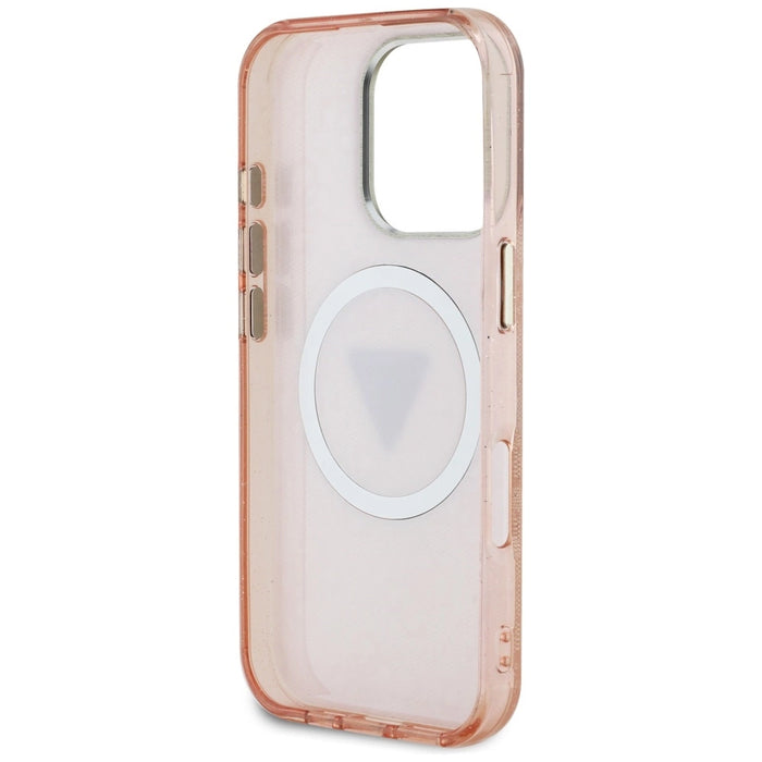 Guess IML Metal Glitter 4G Circle Triangle MagSafe Case for iPhone 16 Pro - Pink