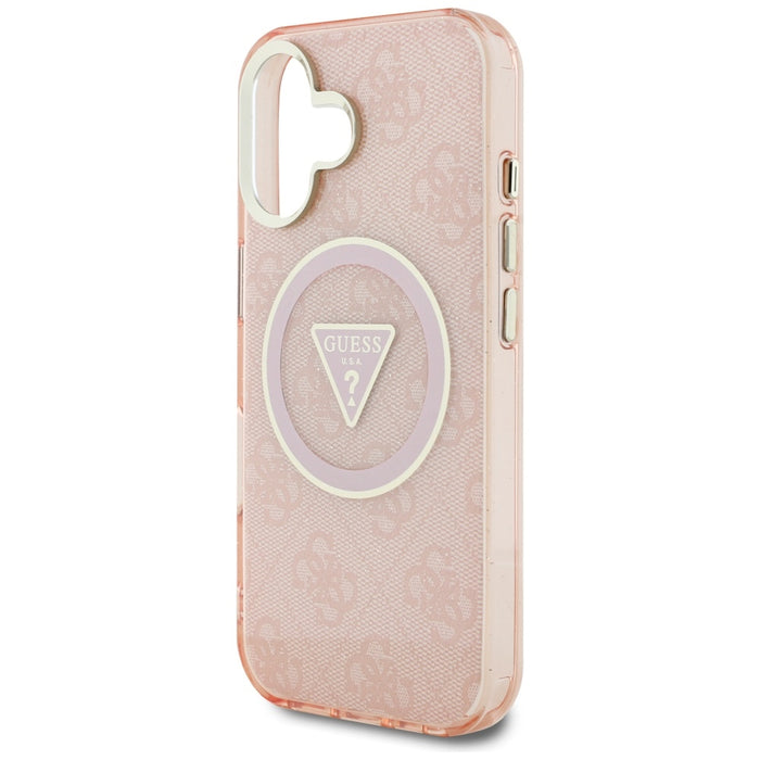 Guess IML Metal Glitter 4G Circle Triangle MagSafe case for iPhone 16 - pink
