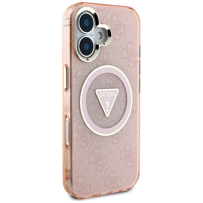 Guess IML Metal Glitter 4G Circle Triangle MagSafe case for iPhone 16 - pink