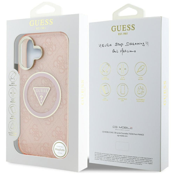 Guess IML Metal Glitter 4G Circle Triangle MagSafe case for iPhone 16 - pink