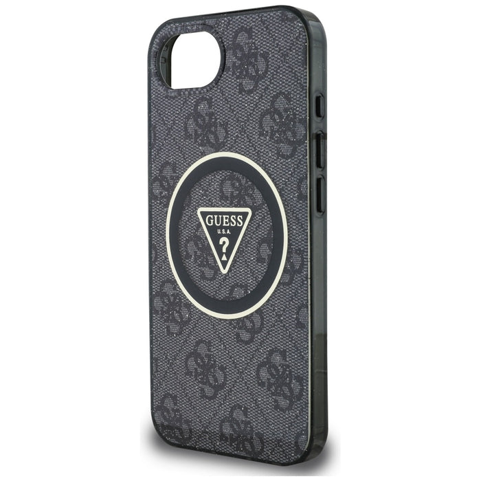 Guess IML Metal Glitter 4G Circle Triangle MagSafe Case for iPhone 16e - Black