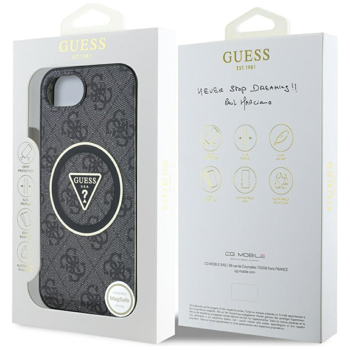 Guess IML Metal Glitter 4G Circle Triangle MagSafe Case for iPhone 16e - Black