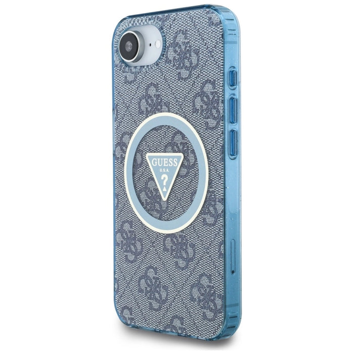 Guess IML Metal Glitter 4G Circle Triangle MagSafe Case for iPhone 16e - Blue