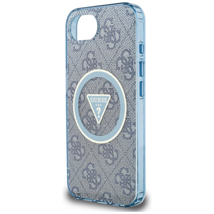 Guess IML Metal Glitter 4G Circle Triangle MagSafe Case for iPhone 16e - Blue