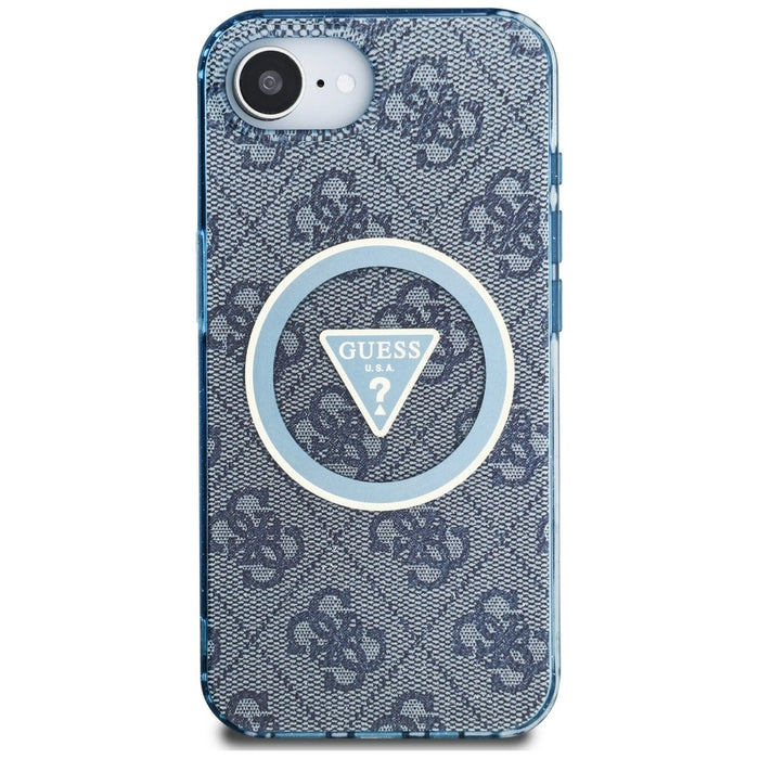 Guess IML Metal Glitter 4G Circle Triangle MagSafe Case for iPhone 16e - Blue