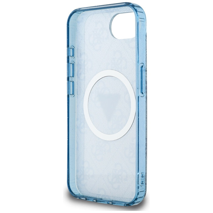 Guess IML Metal Glitter 4G Circle Triangle MagSafe Case for iPhone 16e - Blue