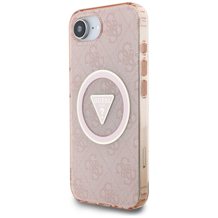 Guess IML Metal Glitter 4G Circle Triangle MagSafe case for iPhone 16e - pink