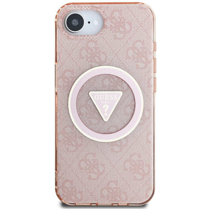 Guess IML Metal Glitter 4G Circle Triangle MagSafe case for iPhone 16e - pink