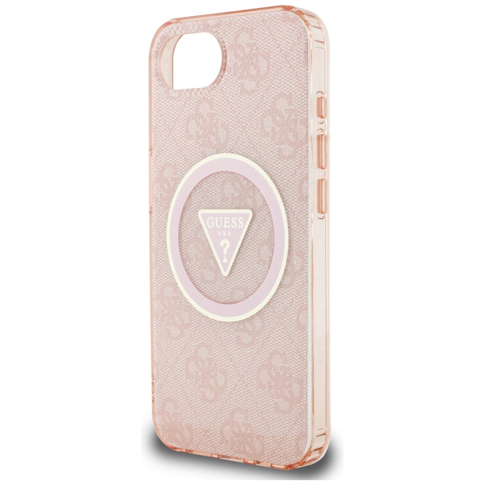 Guess IML Metal Glitter 4G Circle Triangle MagSafe case for iPhone 16e - pink