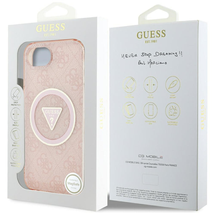 Guess IML Metal Glitter 4G Circle Triangle MagSafe case for iPhone 16e - pink