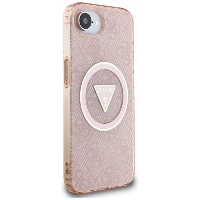 Guess IML Metal Glitter 4G Circle Triangle MagSafe case for iPhone 16e - pink