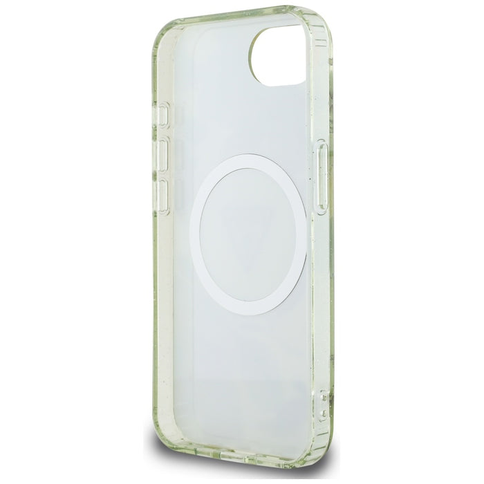 Guess IML Metal Glitter Flowers Triangle MagSafe iPhone 16e Case - Green
