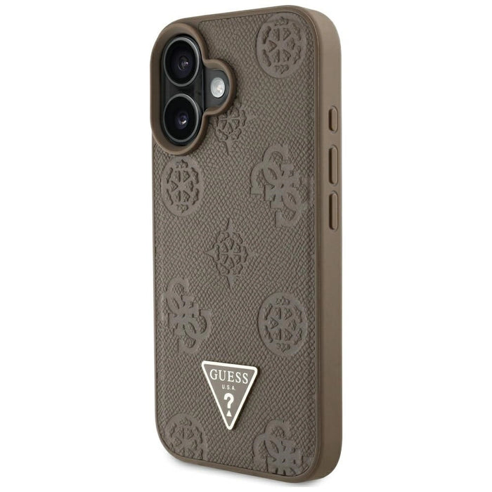 Guess Grained Hot Stamp Peony Triangle Logo MagSafe iPhone 16 Case - Brown