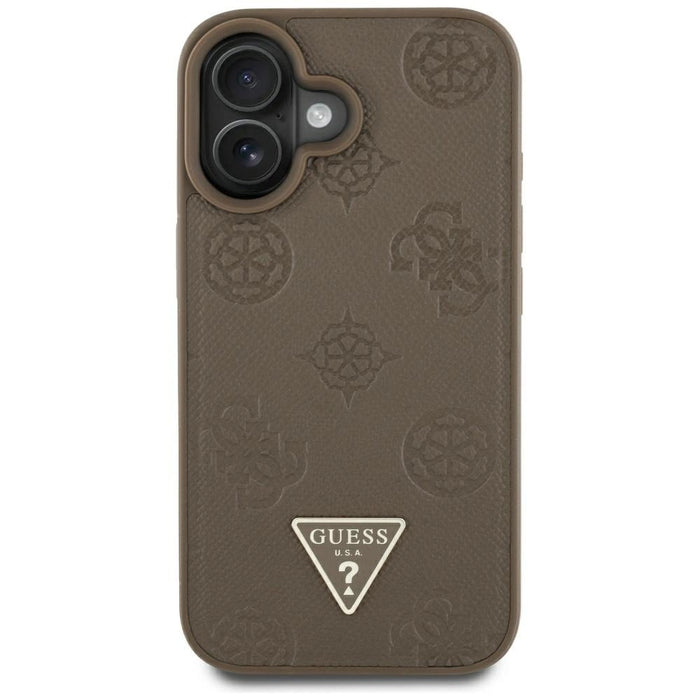 Guess Grained Hot Stamp Peony Triangle Logo MagSafe iPhone 16 Case - Brown